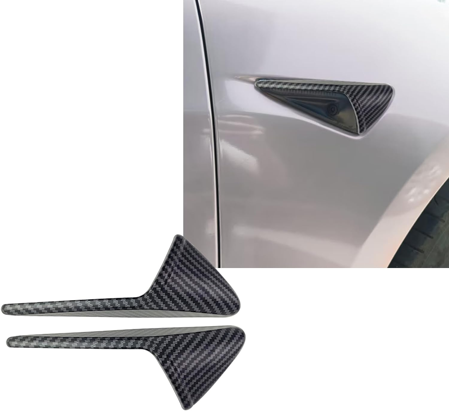 2 PCS Car Side Camera Protective Cover, Turn Signal Side Camera Indicator Light Decorative Sticker, Compatible with Tesla Model3/Y Protector Accessories (Carbon Fiber Black #Matte) image number 4