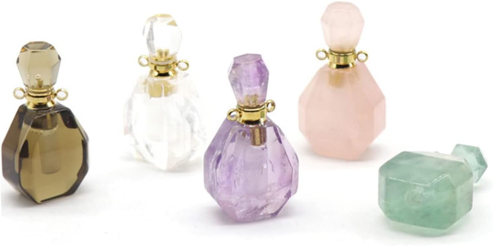 LIFKOME 2Pcs Natural Fluorite Perfume Atomizer Leakproof Travel Bottle Pendant Necklace Essential Oil Bottle Jewelry Decor without Lanyard Chain image number 3