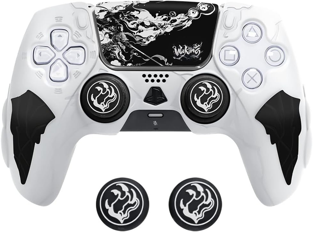 JOWILIN PS5 Controller Cover Case, Anti-Slip Silicone Cover with Thumb Grip Caps, Joystick Protectors and Cover Wrap Sticker, Ergonomic Design for PS5 Controller, Black Myth Wukong (White)