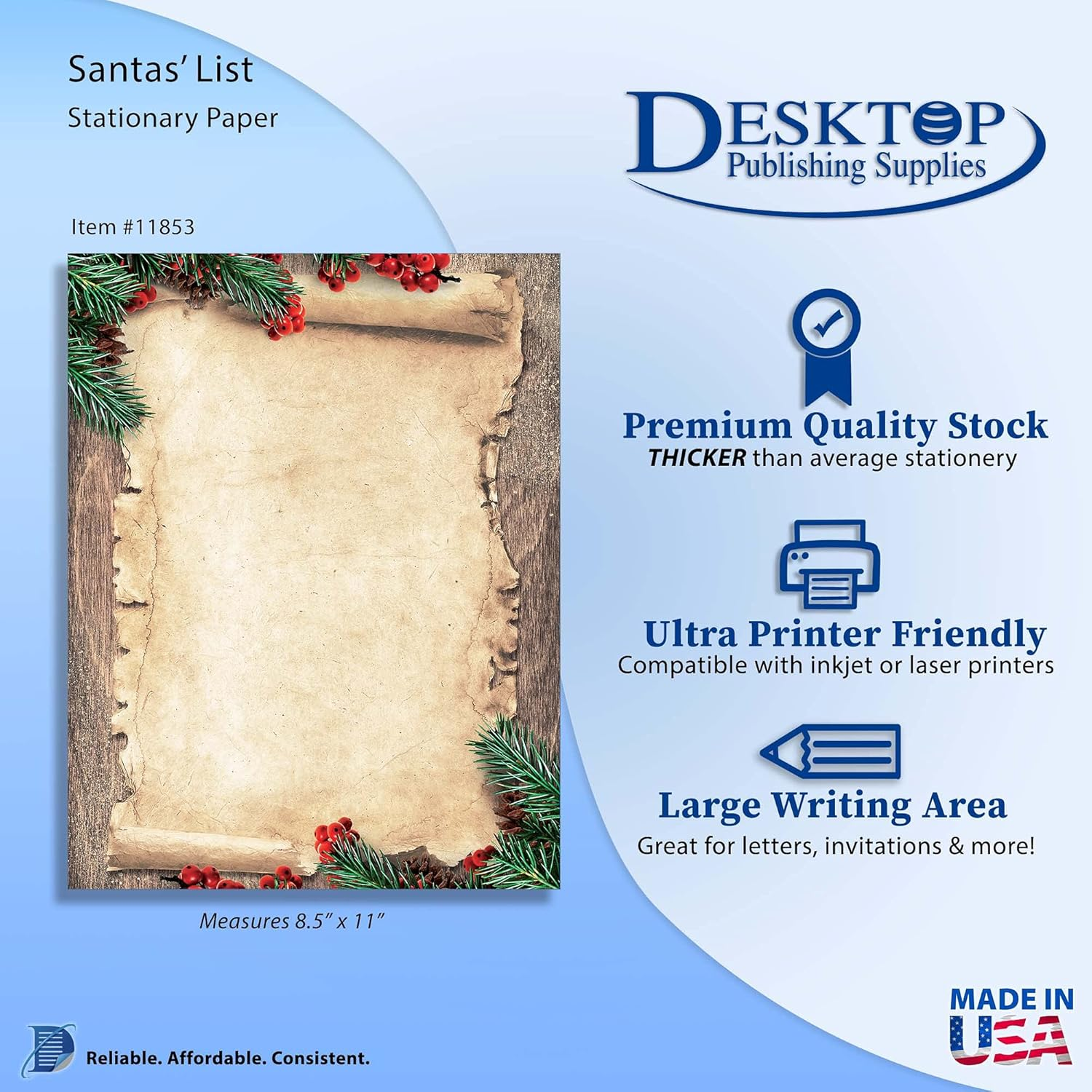 Naughty or Nice Christmas Stationery Paper - 80 Sheets of Holiday Letterhead - 8.5 X 11 Printer Paper for Letters, Invites & Flyers - Printable with Inkjet & Laser Printers image number 1