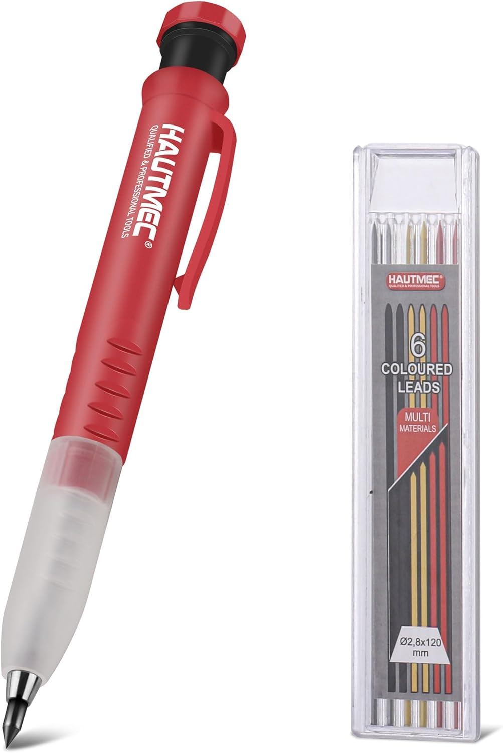 HAUTMEC Solid Carpenter Pencil with 6 Refills, Long Nose Deep Hole Mechanical Pencil Marker with Sharpener for Woodworking Architect Construction (Black, Yellow, Red) HT0293 image number 4