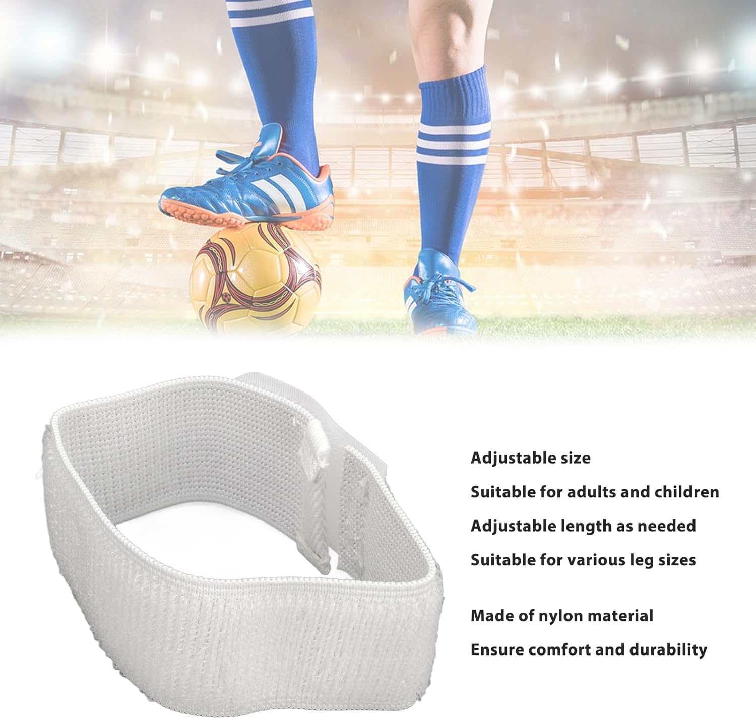1 Pair Soccer Shin Guards Straps, anti Slip Sports Football Legging, Shin Fixed Straps for Adult Youth Children Football Equipment, Adjustable Leg Bandage Nylon Material - White image number 5