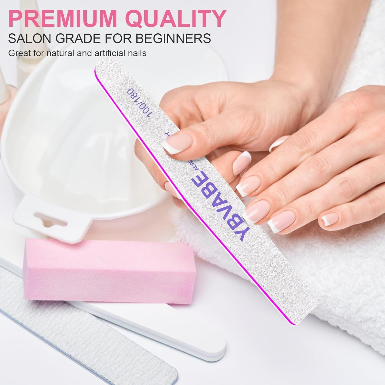 YBVABE Nail File, 12Pcs Nail Files180/240 Grit Double Sided, Premium Professional Salon Quality- Reusable Washable Emery Boards Manicure Tool for Nail Shaping, Dual Grit Manicure & Pedicure(Rhombus) image number 1