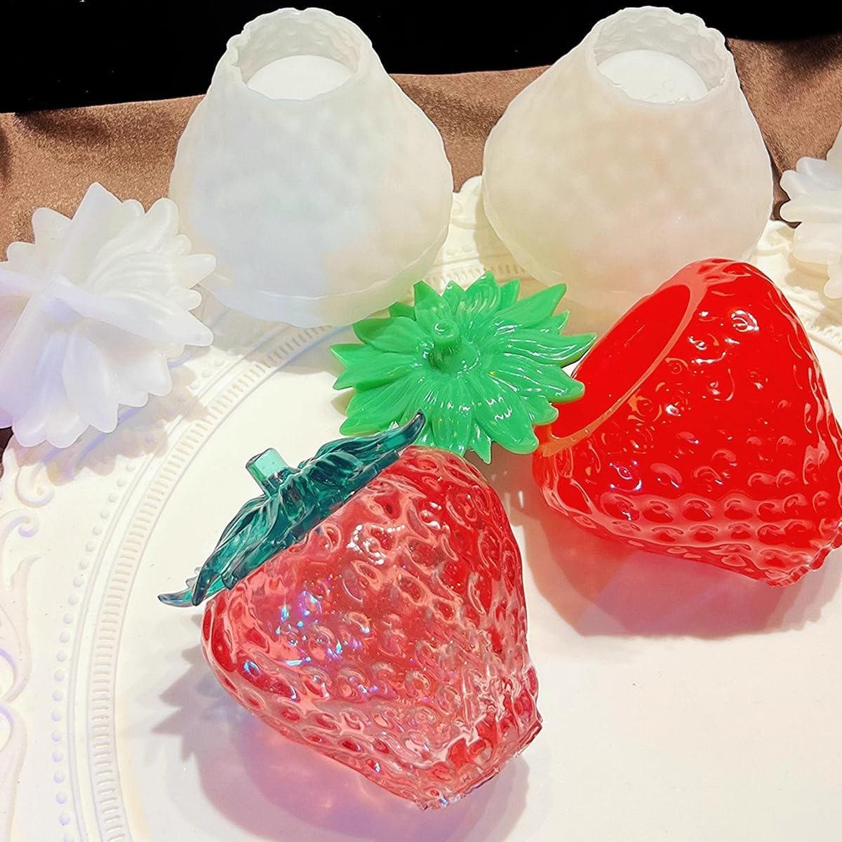 3 Set Jar Resin Molds, Finegood Silicone Jar Molds Mushroom Strawberry Epoxy Resin Molds with Lids for DIY Storage Box, Candy Jewelry Container Home Decoration Crafts image number 5