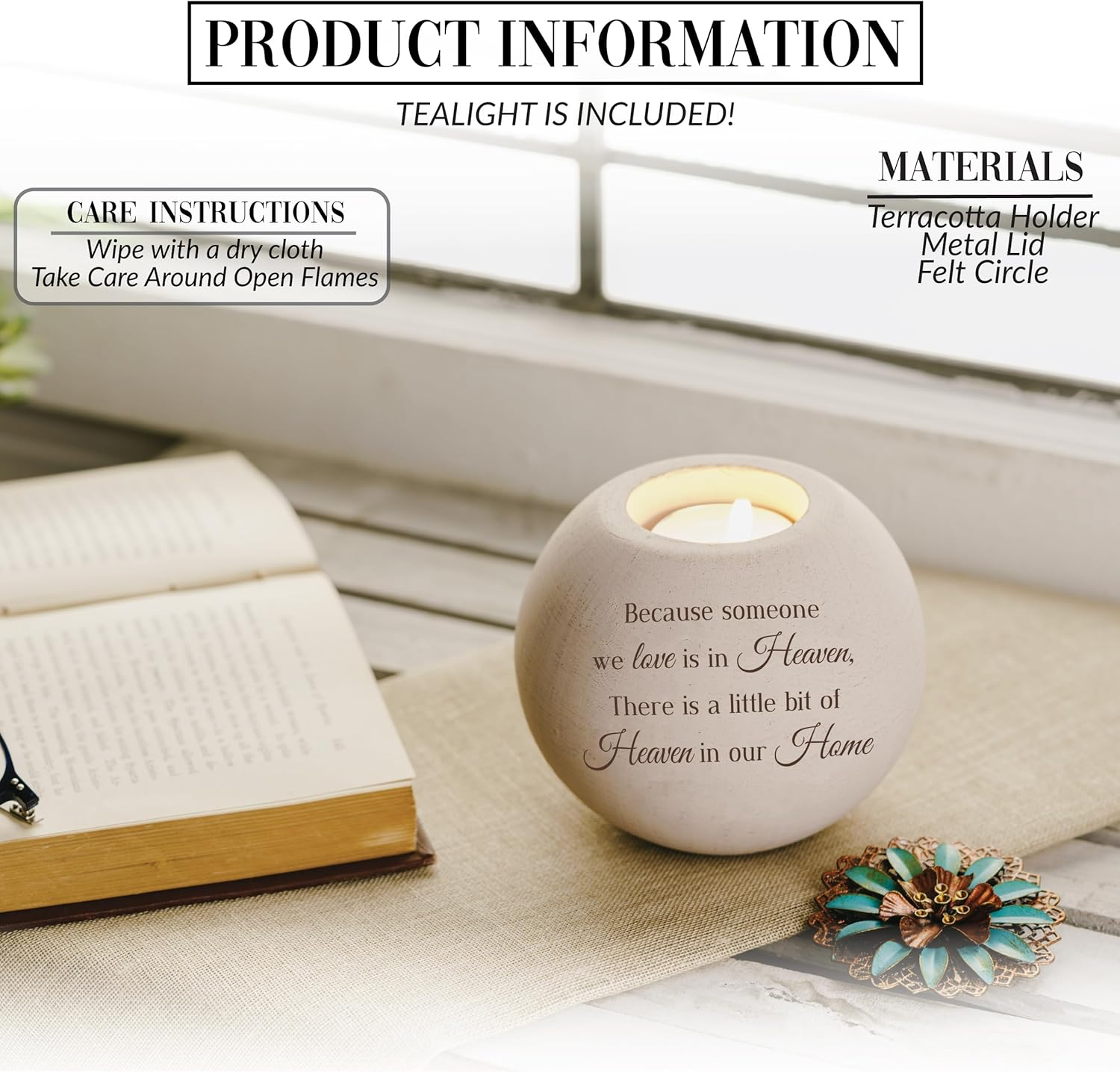 Pavilion - a Little Bit of Heaven in Our Home - 4" round Tealight Terracotta Candle Holder with Metal Lid in Memory Loss of Loved One Remembrance Bereavement Grief Funeral Gift with Beautiful Gift Box image number 1