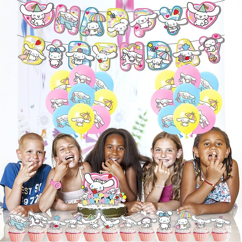 Cinnamoroll Birthday Party Decorations - Banner, Cake Toppers, Balloons (Light Blue, 16Pcs Balloons, 13Pcs Cake Toppers, 1Pcs Banner) image number 4