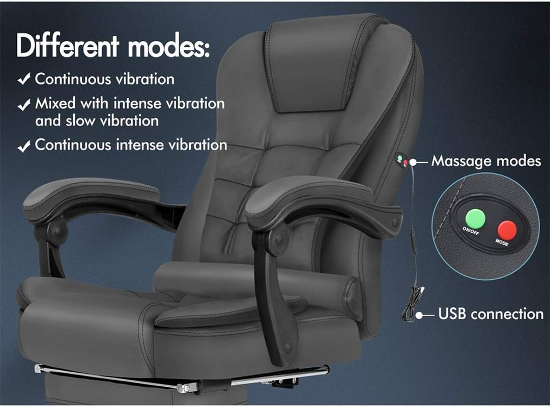 ALFORDSON Ergonomic Office Chair with Massage, Footrest and 150&deg; Recline, PU Leather Executive Managerial Chair with SGS Listed Gas-Lift, Swivel Gaming Chair for Computer Task Desk, Max 180Kg (Grey) image number 3