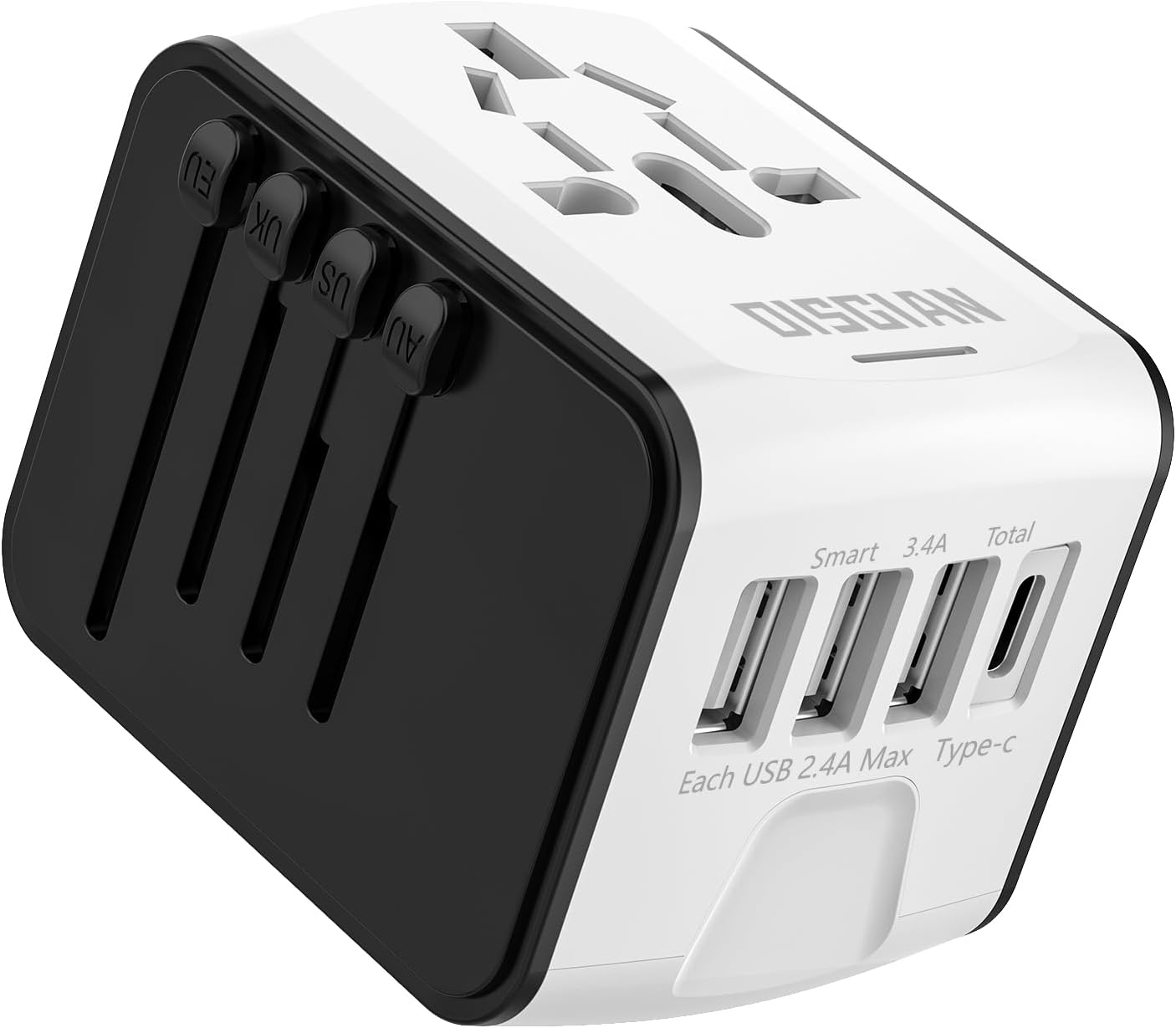 Travel Adapter, Universal International Power Adapter with 3USB Port and Type-C International Wall Charger Worldwide AC Power Plug for Multi-Nation Travel UK, EU, AU over 200 Countries (Green) - White image number 0