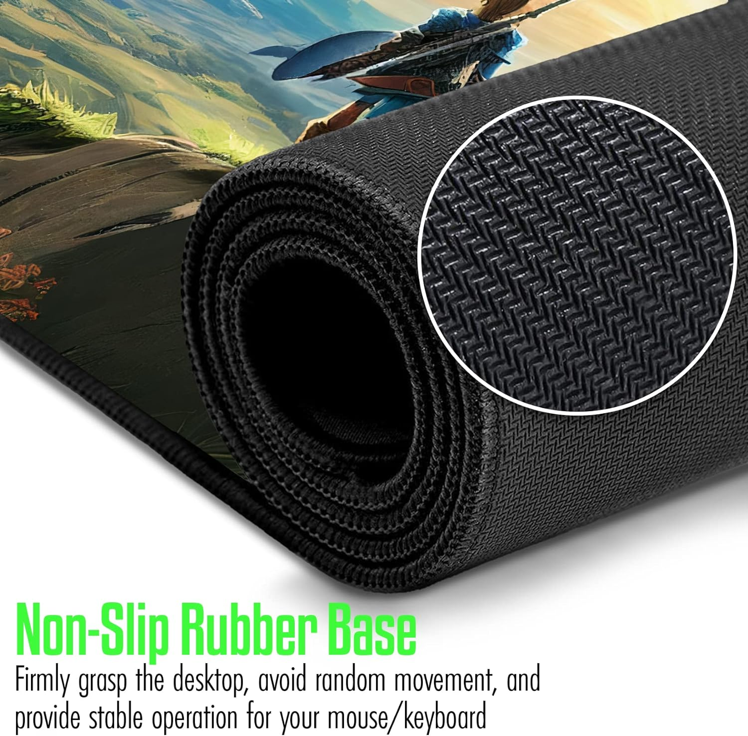 VNDL Gaming Mouse Pad XXL Extra Large Extended Non Slip - Anime Gaming Mouse Mat, Green, Black, Microfiber Cloth, Rubber, 31.5 X 15.7 In image number 5