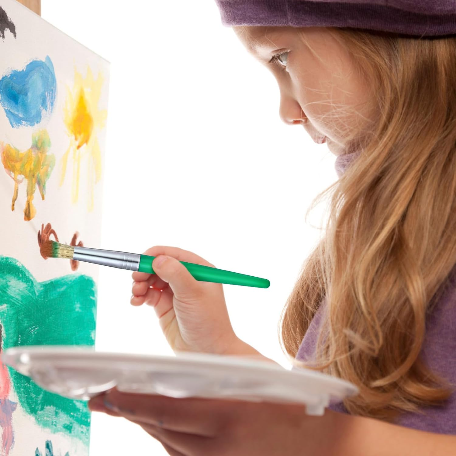 Kisangel 8Pcs Kids Paint Brushes Set - Toddler Paint Brushes Assorted round & Flat Tips for DIY Drawing, Art Crafting, School Party Supplies image number 4