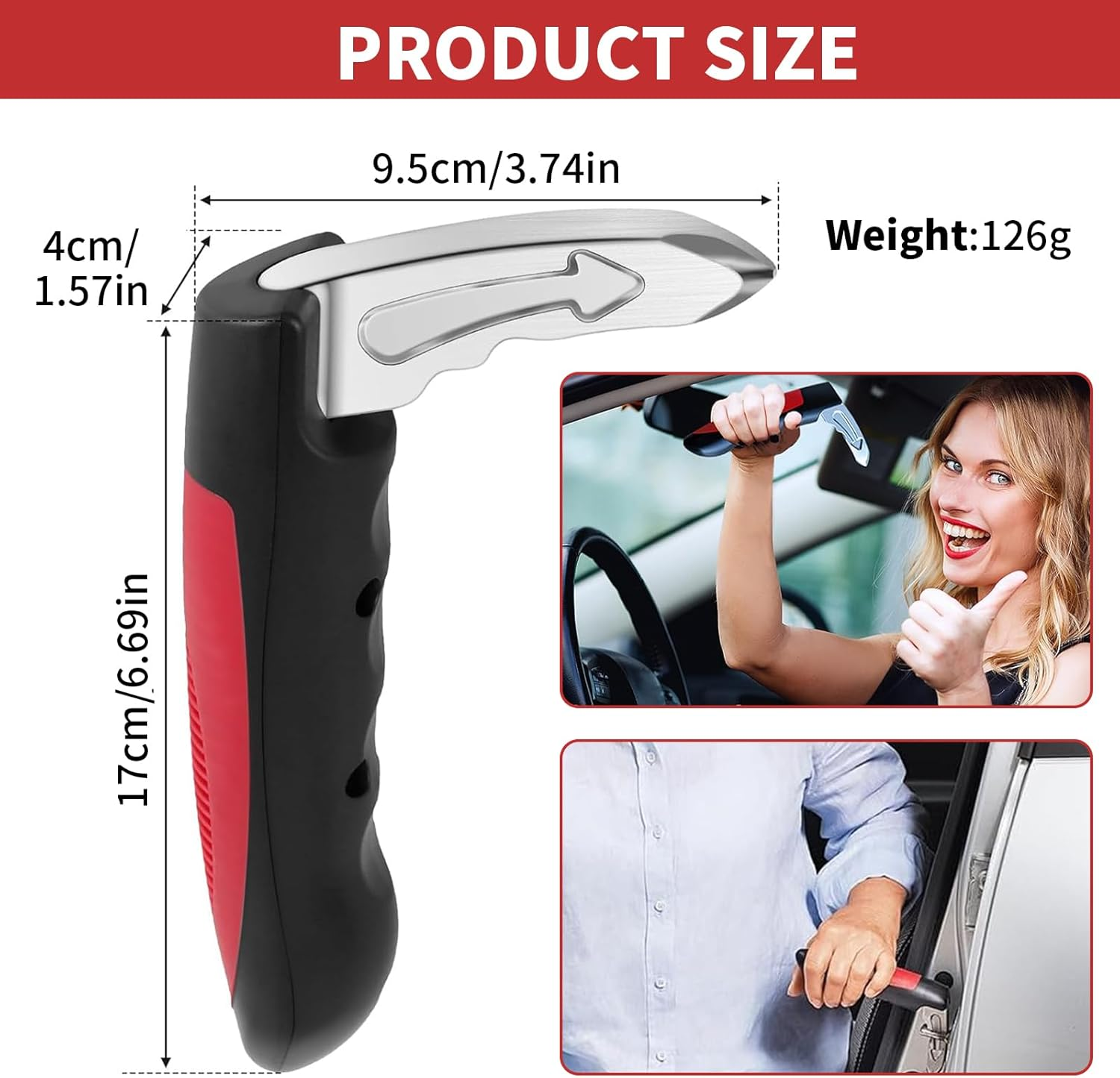 2 Pack Portable Vehicle Support Handle Assist, Multifunction Auto Vehicle Support Handle Insert Door Latch Car Handle for Getting in and Out of Car, Window Breaker Standing Mobility Aid for Car (Red) image number 6