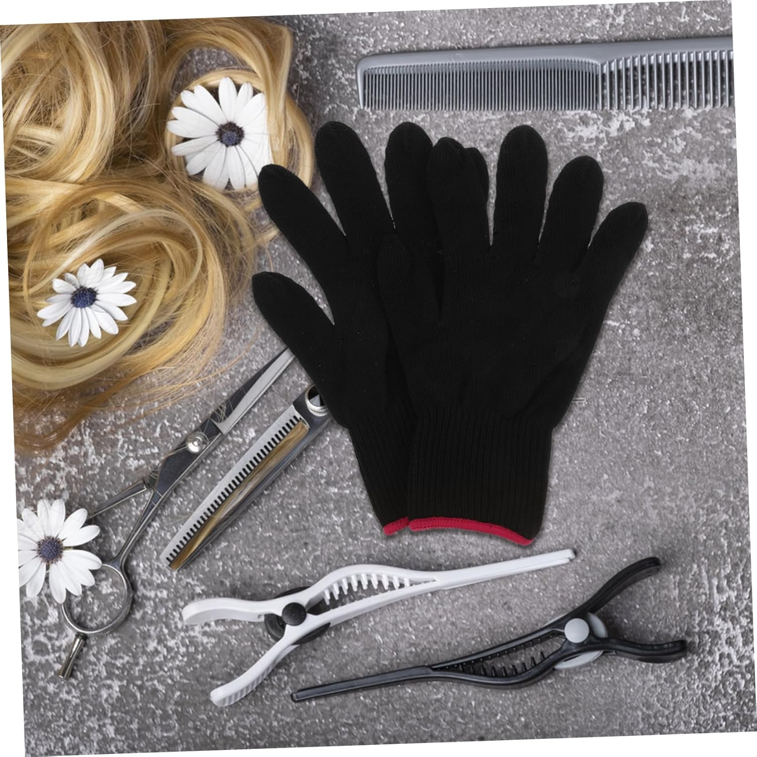 CALLARON Heat Resistant Hair Styling Gloves Black Curling Iron Glove Heat Protection Mitts for Curling Wand and Flat Iron Salon Use