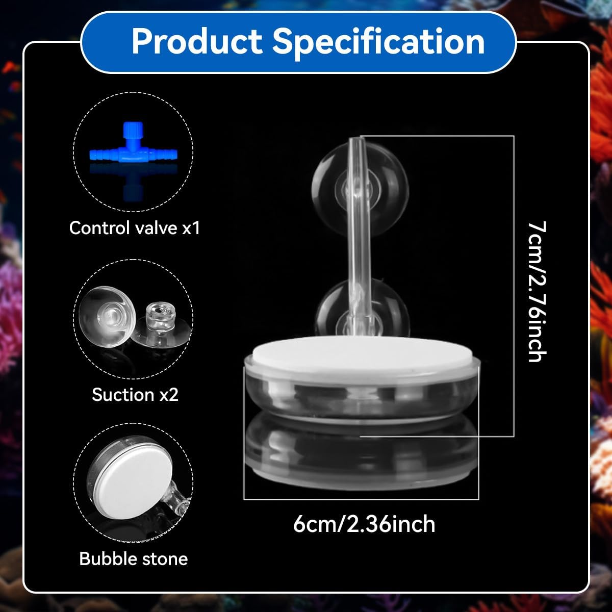 Aquarium Air Stone 6 Cm Fish Tank Nano Bubble Stone with Control Valve Quiet Super-High Dissolved Oxygen Diffuser Makes Super Tiny Bubbles for Fish Tank and Hydroponic (1 PCS) image number 1