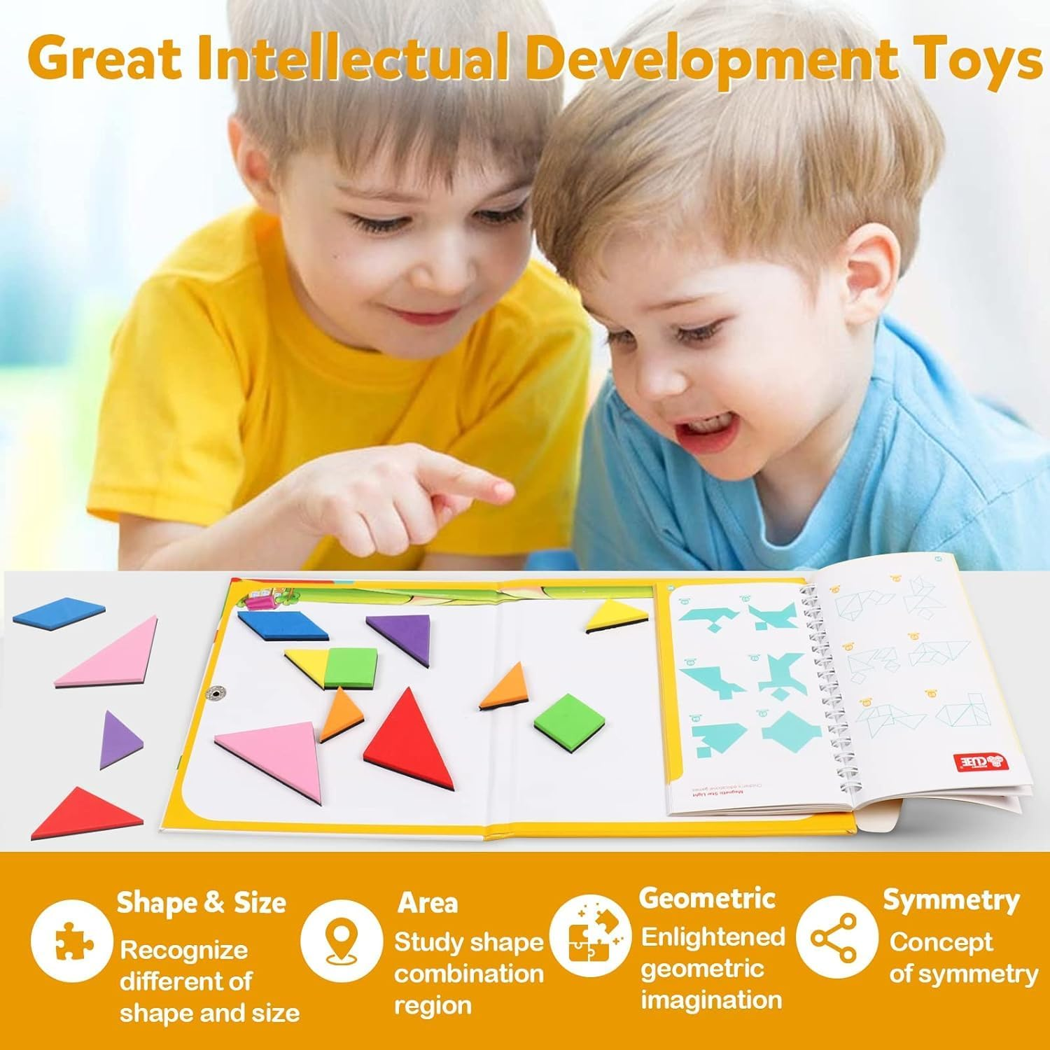 Travel Tangram Puzzle with 2 Set of Magnetic Tangram - Road Trip Tangoes Jigsaw Shapes Dissection Games with Solution - IQ Book Educational Toy Brain Teaser Kid Adult Challenge image number 3