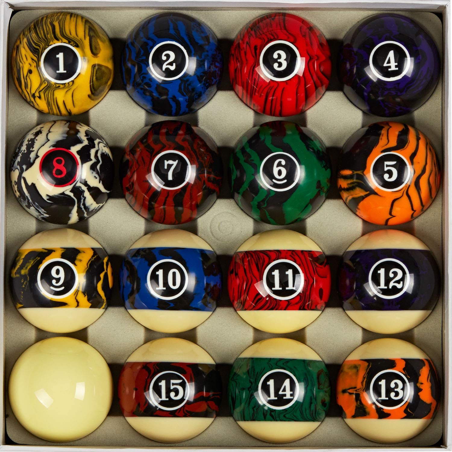 Collapsar Deluxe 2-1/4" Billiard Pool Balls Marble-Swirl Style Billiards Ball Complete 16 Ball Set (Several Style Available) image number 2