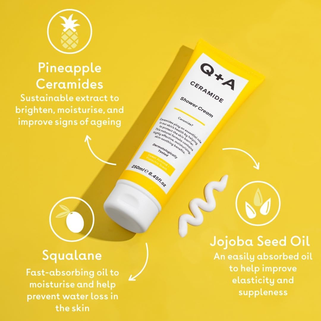 Q+A Ceramide Shower Cream, Provides a Gentle Cleanse, Deeply Nourishing the Skin with a Rich and Creamy Formula of Squalane, Jojoba Seed Oil, and a Sustainable Ceramide Extract from Pineapples, 250Ml image number 6