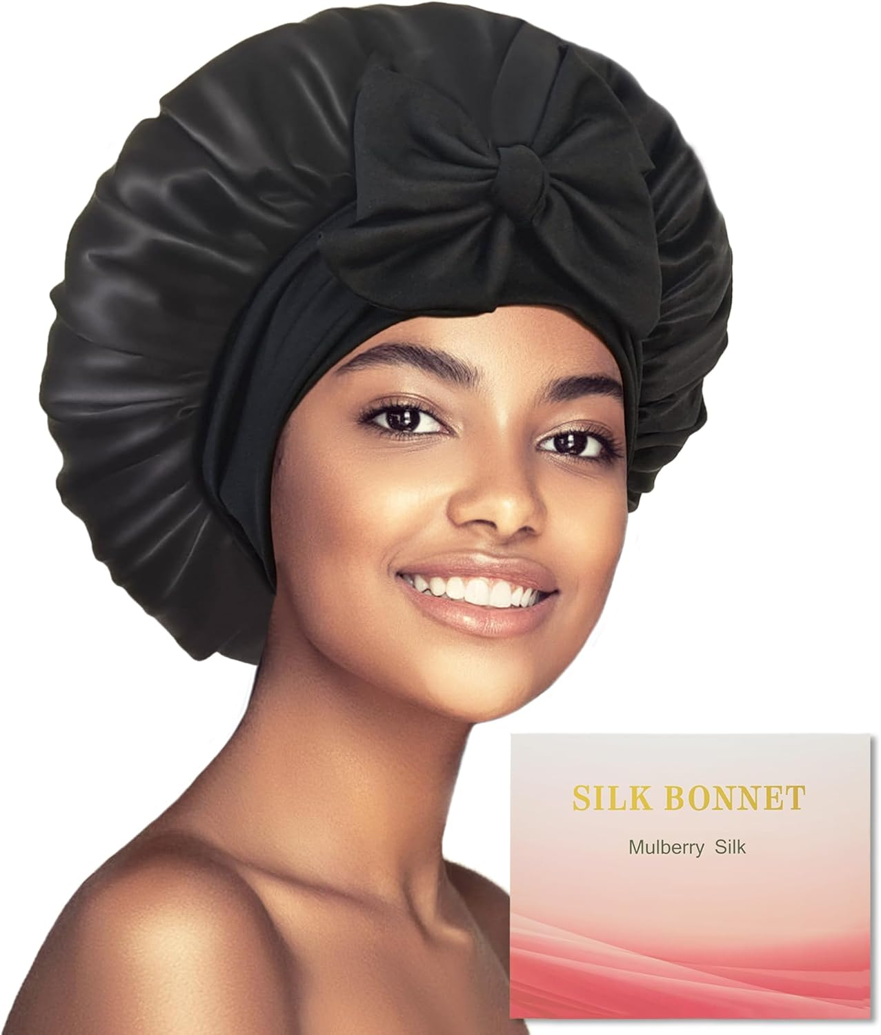 100% Mulberry Silk Bonnet for Sleeping Women, Real Silk Bonnet with Tie Band, Large Sleep Bonnets for Women, Double-Layer Sleep Cap for Braids Curly Hair image number 5