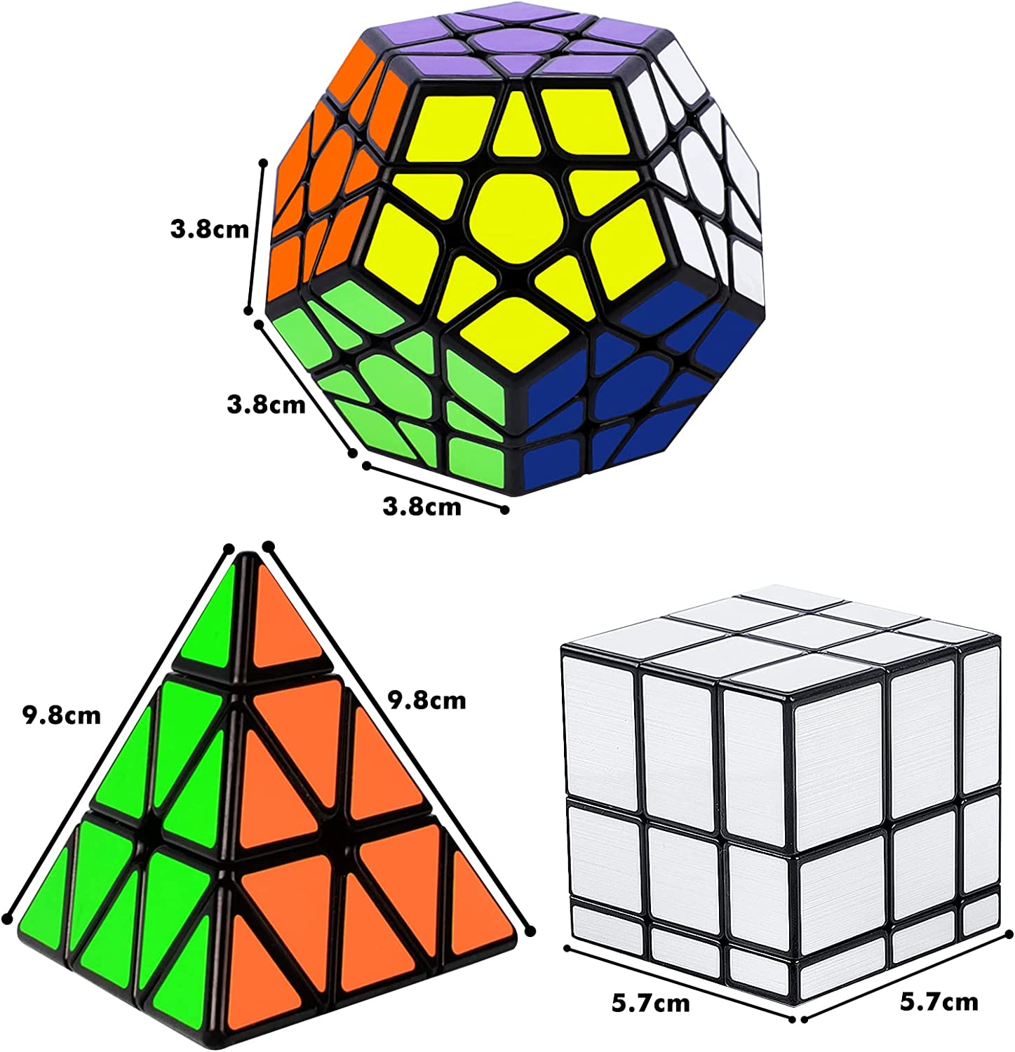 YKL World Black Magic Dodecahedron Megaminx + 3X3X3 Pyraminx + Silver 3X3 Mirror Puzzle Cube image number 4