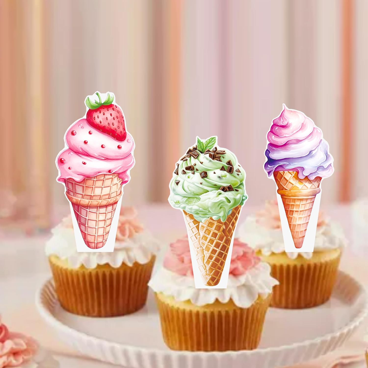 Ice Cream Theme Cupcake Toppers for Summer Party Decorations image number 5