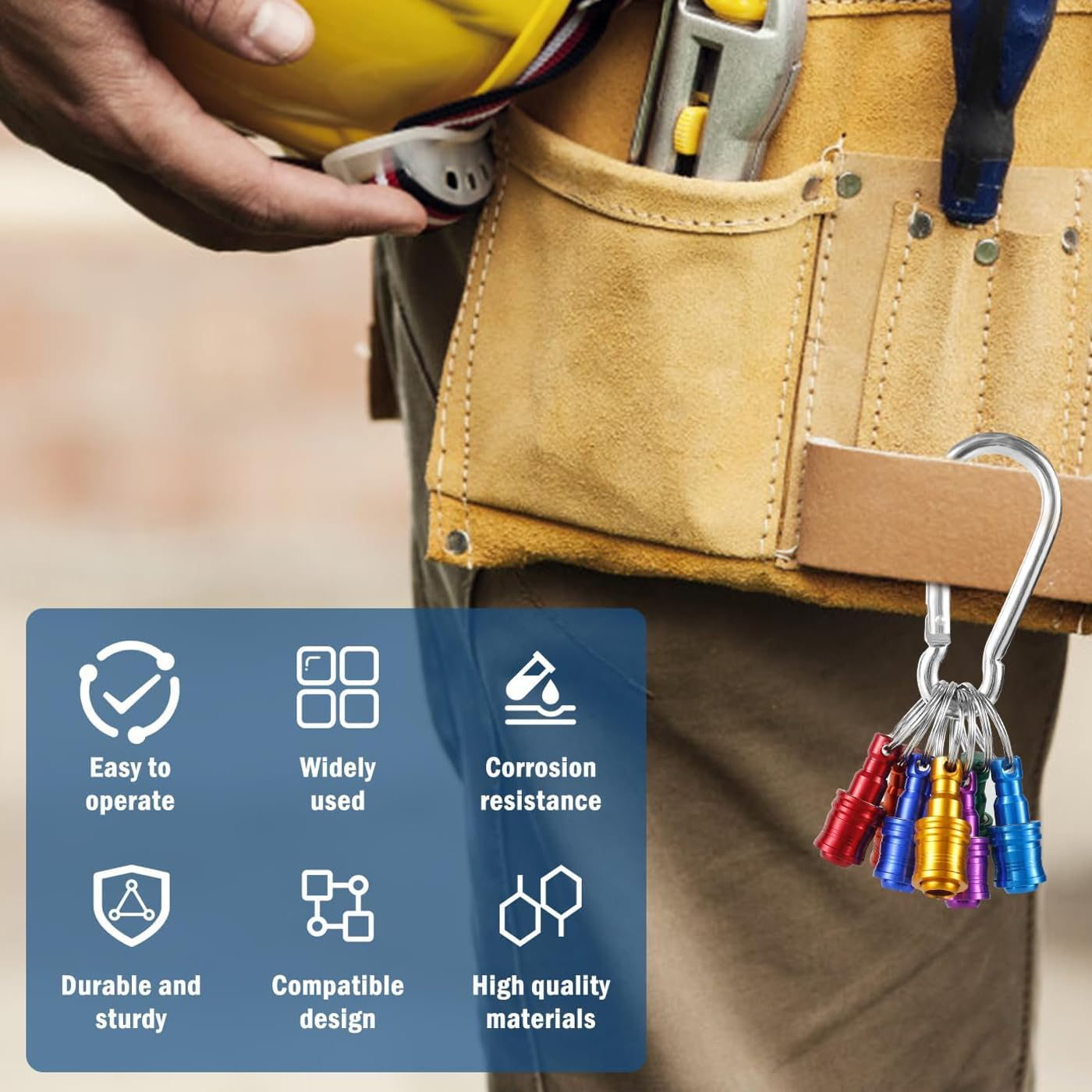 1/4 Inch Hex Shank Screwdriver Bits Holder Extension Bar Keychain Drill Screw Adapter 7 In-1 Quick Release Screw Driver Bit Holder with D Lock Black Carabiner image number 3