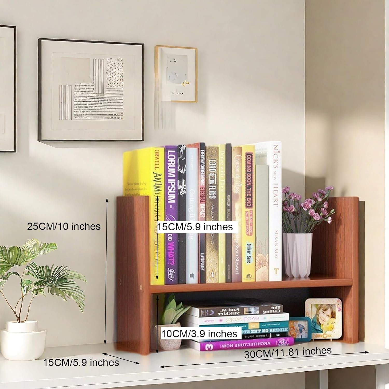 Desktop Organiser Wooden Bookshelf, Office Desk Display Shelf Unit, Book Storage Bookcase, Books Shelves A272 (White) image number 1