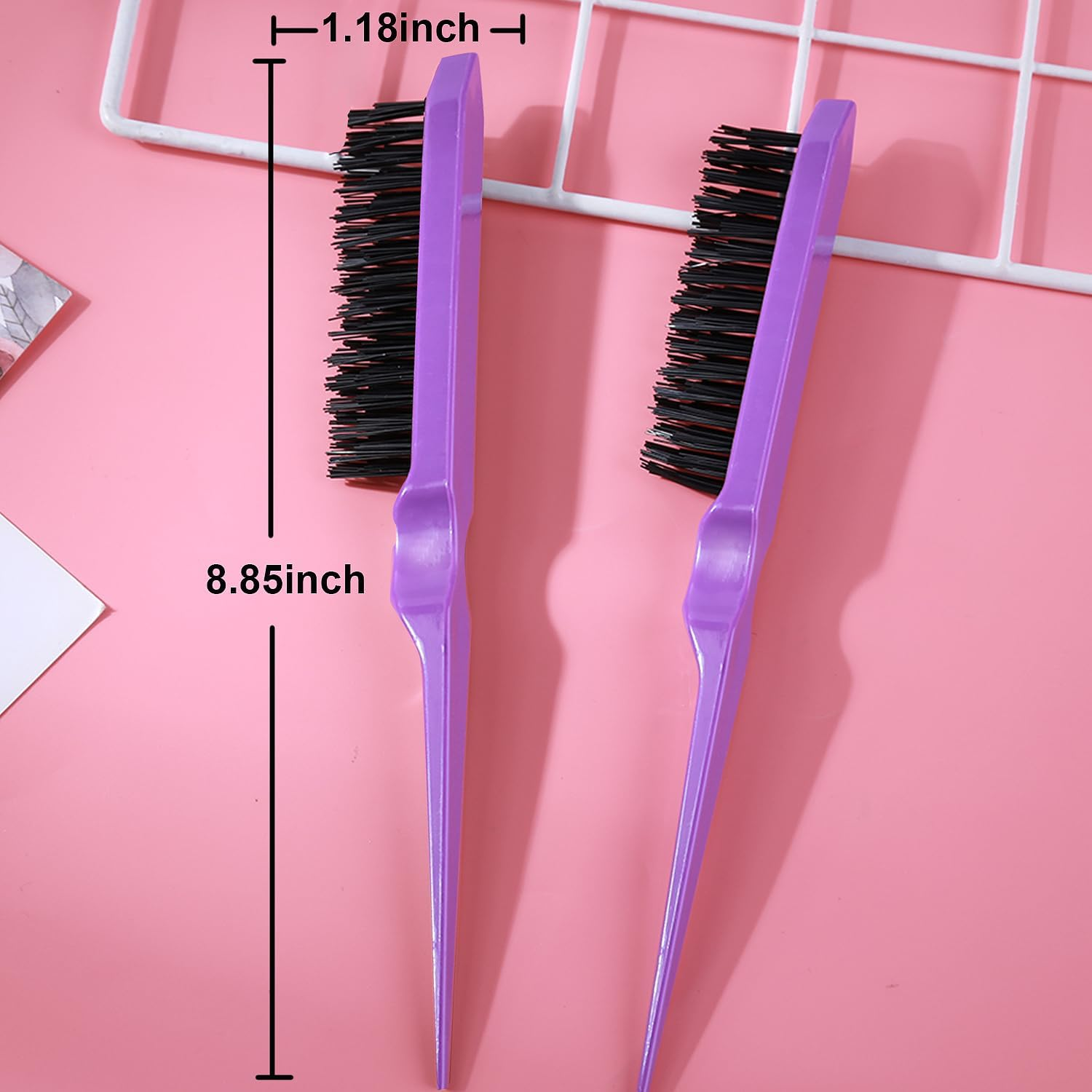 Hair Styling Comb Set 3PCS, Teasing Hair Brush, Rat Tail Comb Edge Brush, Hair Tail Tools for Women Girls Kids Braiding Backcombing Styling (Purple) - Purple image number 6