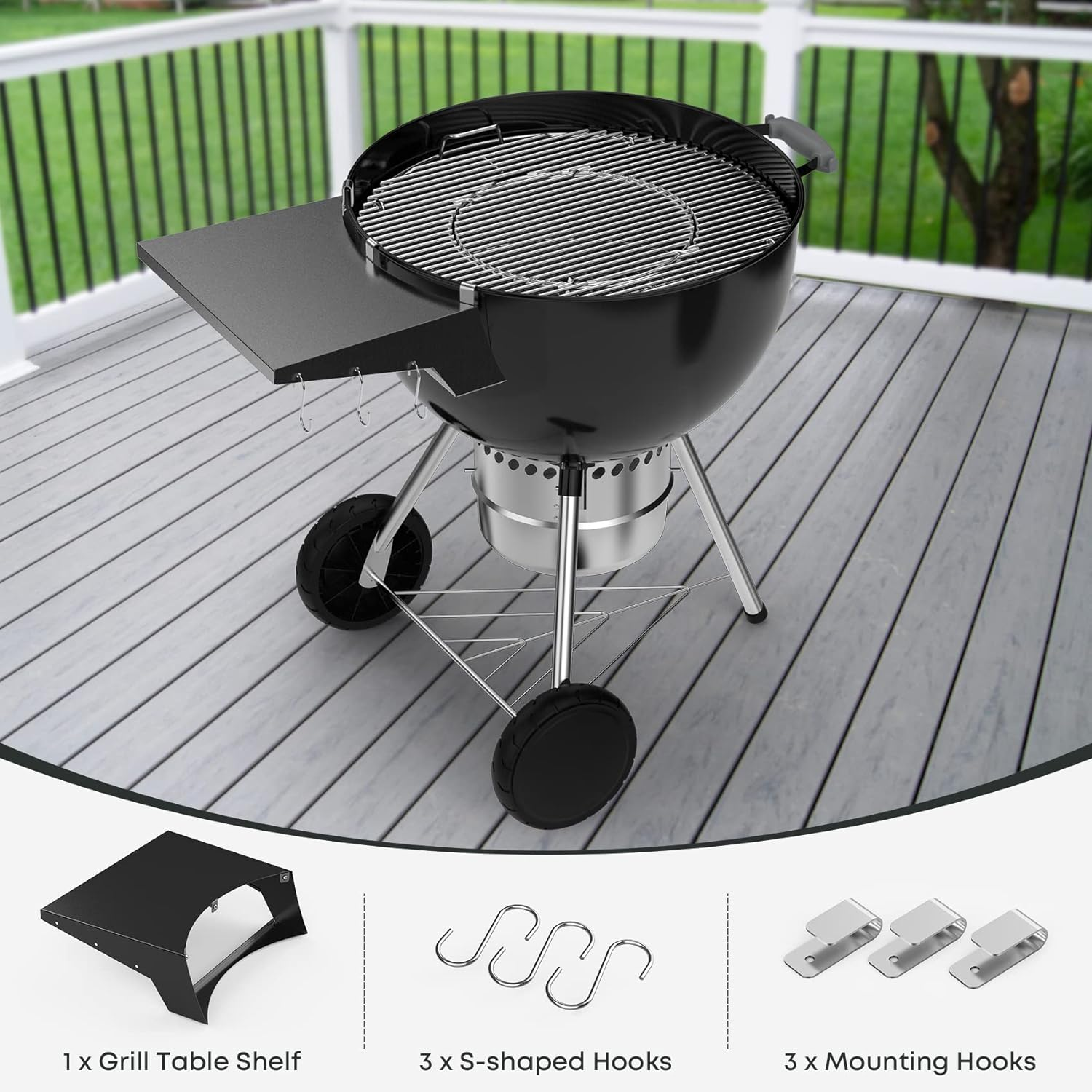 Onlyfire BBQ Side Table, Grill Table Shelf for 57Cm Weber Master-Touch & Kettle Charcoal Grill, Weber Kettle Grill Accessories