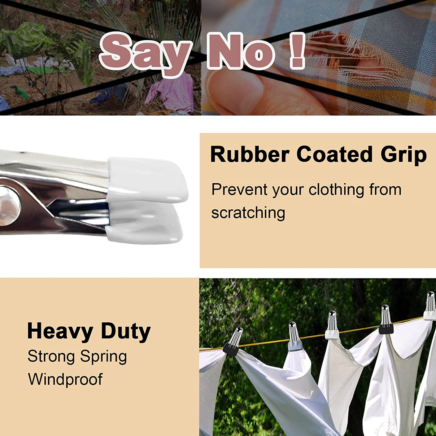 Heavy Duty Clothes Pins for Hanging, Stainless Steel Strong Clips for Crafts, Beach Towel, Kitchen, Fabric, Utility Drying Pegs, Outdoor Clothesline - Multiple Colors image number 5