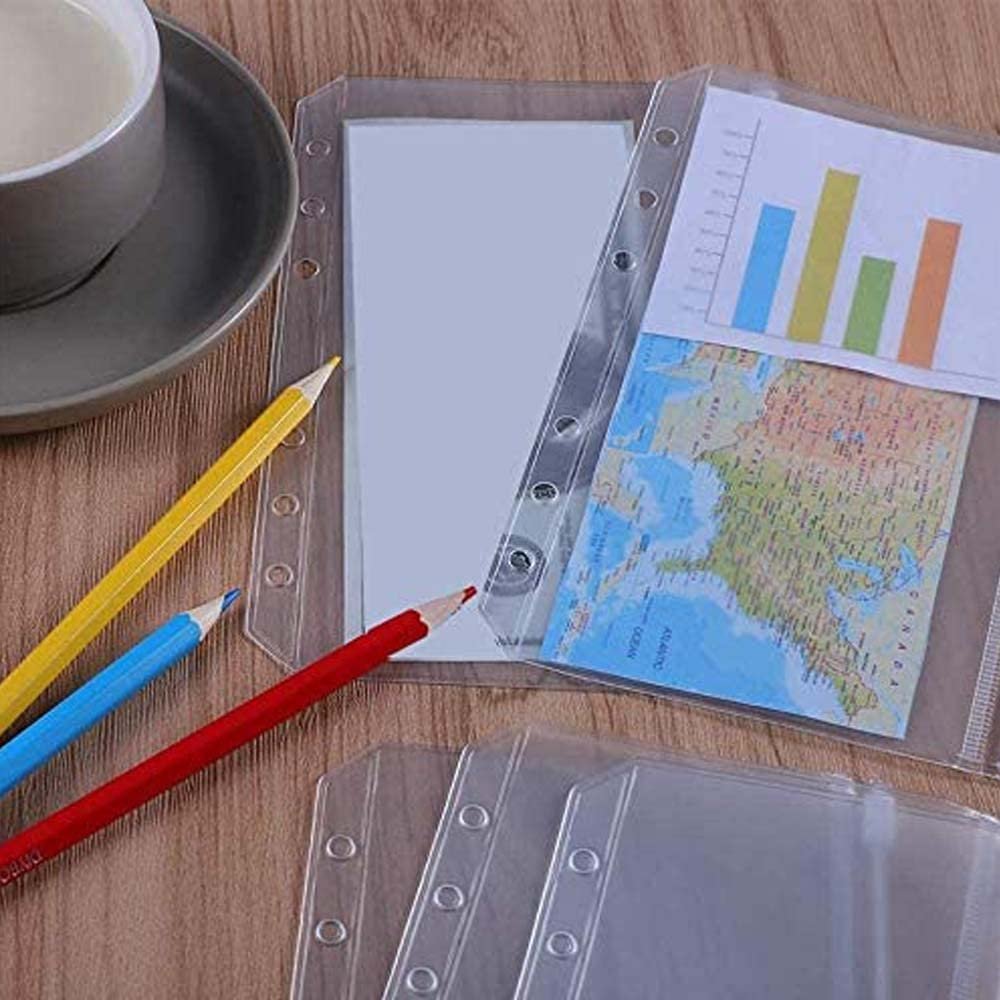 12 PCS Binder Pockets,A5 Size Binder Zipper Folders ，6 Holes Refillable Pouch Document Filing Bags, PVC Loose Leaf Bags for 6 Rings Binder Notebooks Planner[Waterproof] image number 5