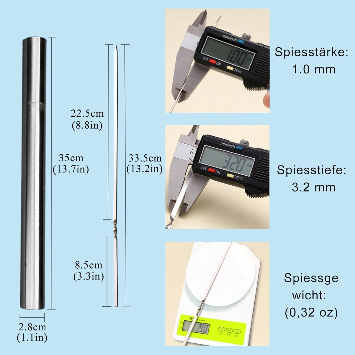 WILLBBQ 304 Stainless Steel 13.2" Long Flat Barbecue Skewers,20Pcs/40Pcs BBQ Kebab Skewers with Portable Metal Storage Tube,Reusable for Grilling Barbecue Kitchen Party and Outdoor Cooking (20PCS) image number 1