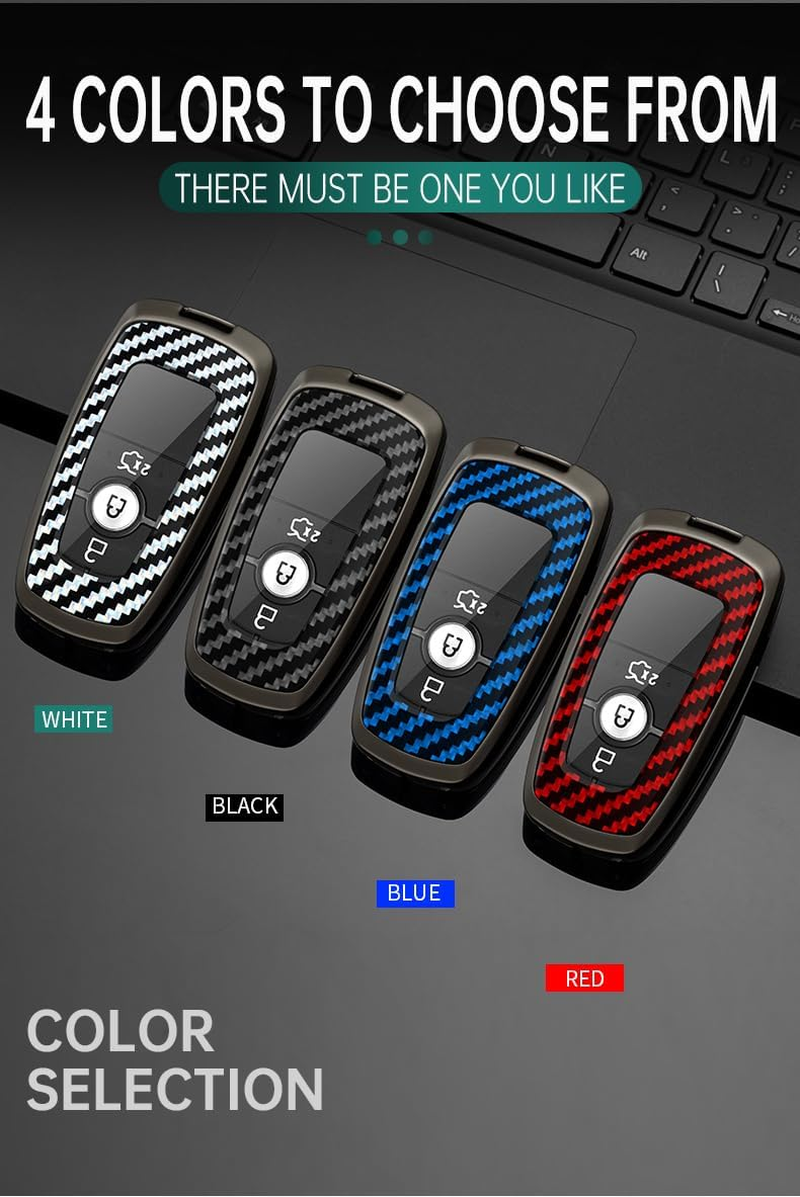 Ontto Alloy Car Key Fob Cover Fit for Ford Mustang Edge Fusion S-Max Ranger Mondeo F-150 F-250 Ecosport Key Case Keyring PVC Key Shell Holder Keychian Accessories 2/3/4/5 Buttons Black image number 1