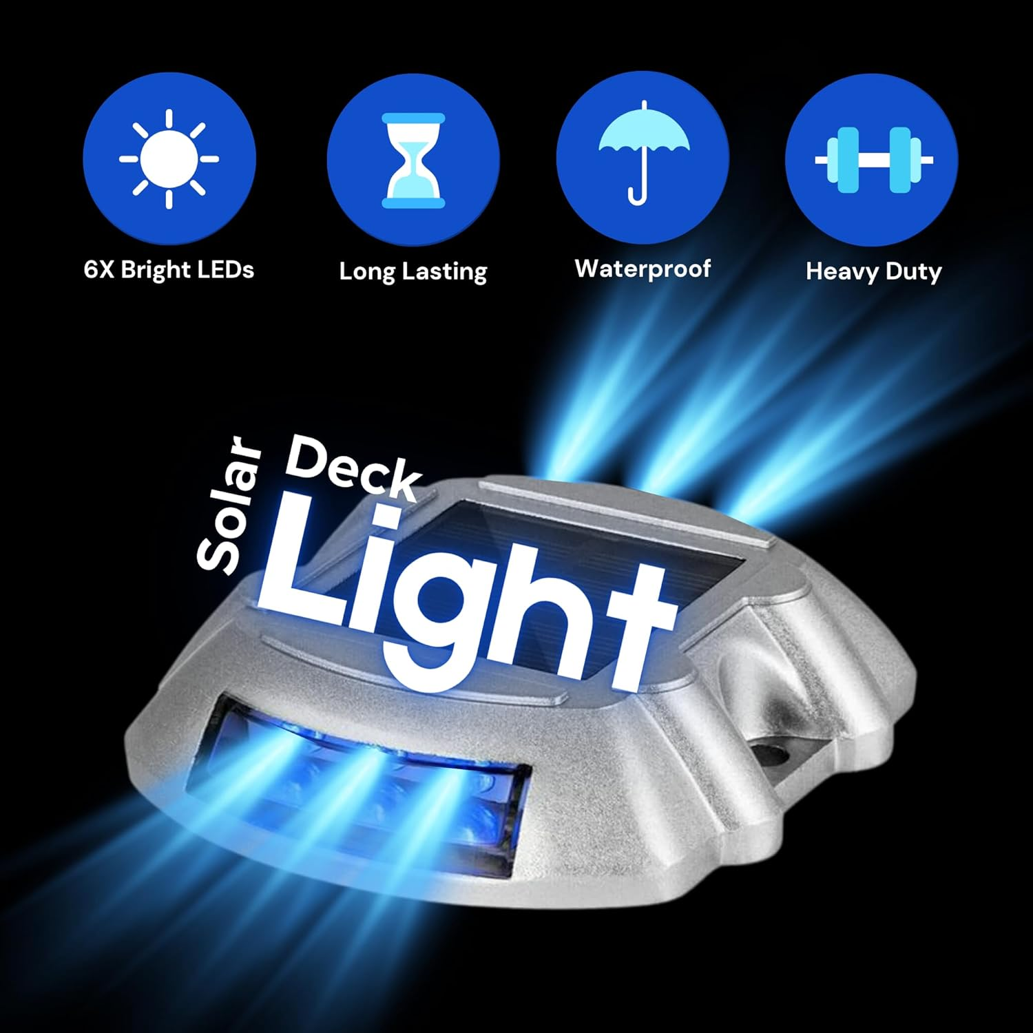 Extra Bright Solar Deck Lights Blue Waterproof with 6 LED Driveway Safety Light for Pathway (4 Pack)