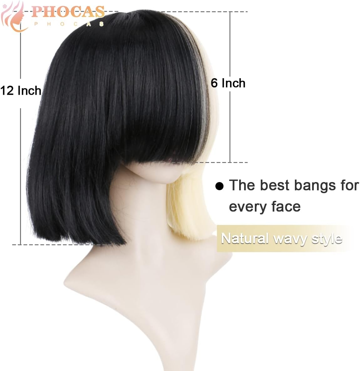 Phocas Hair Half Blonde and Black 2 Tone Hair Short Straight Cosplay Wig for Women image number 1