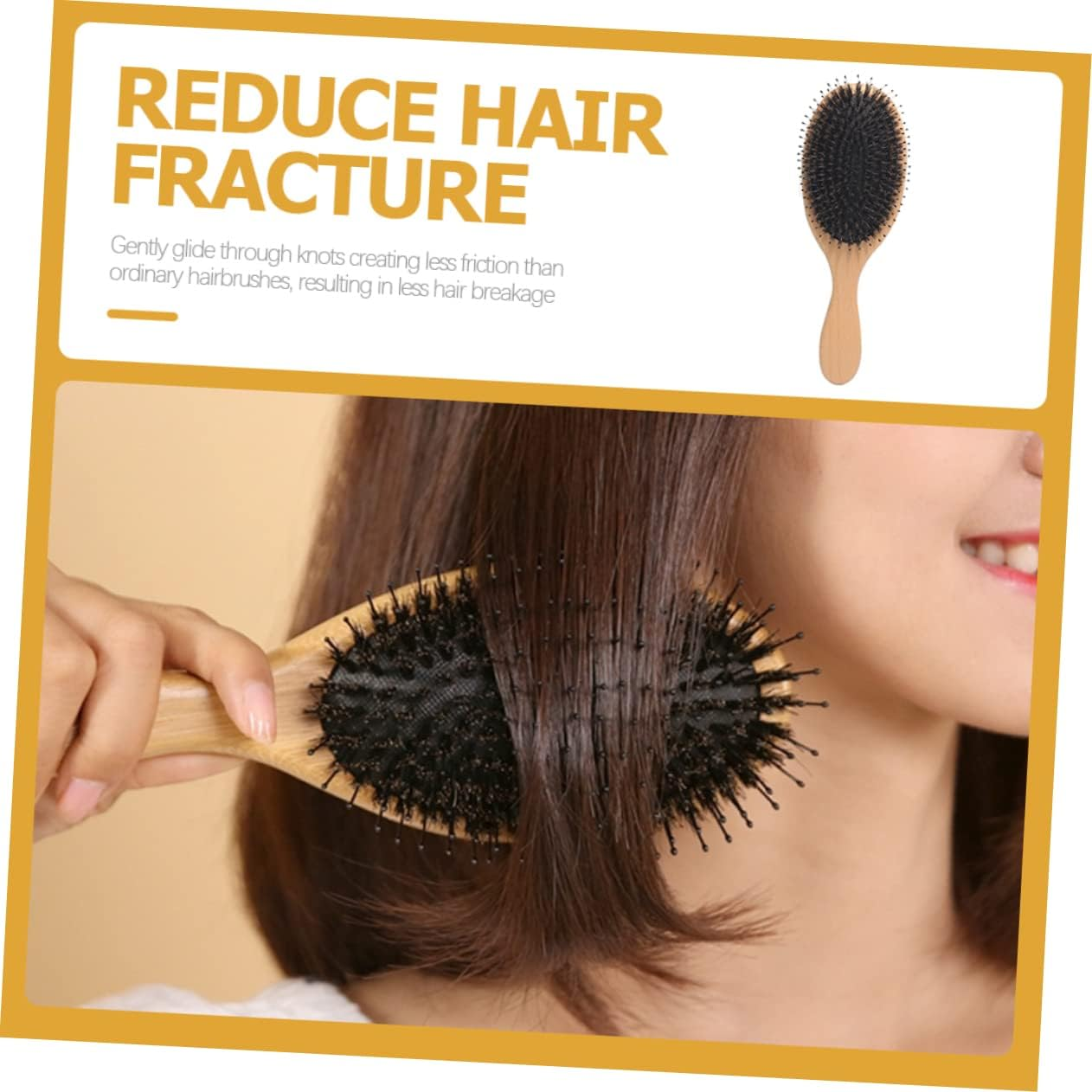 LIFKOME Solid Wood Comb Boar Bristle Hair Brush for Women Massage Brush Hair Comb image number 4