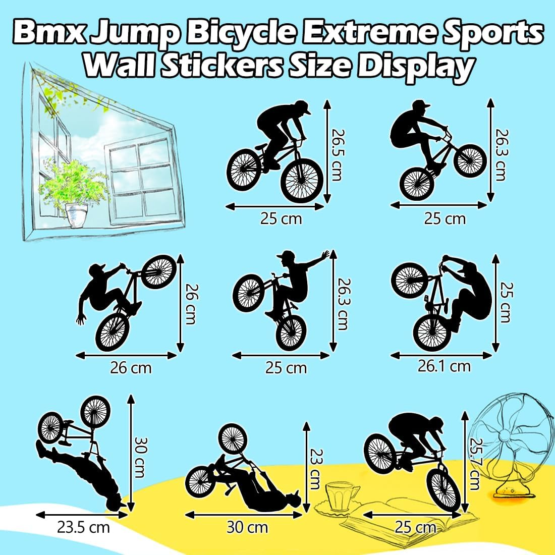 LZYMSZ Jump Bike Cyclist Wall Decals, BMX Bicycle Extreme Sports Wall Stickers, Removable Mountain Bike Rider DIY Art Silhouette Wall Mural Wallpaper for Man Kids Boys Girls Room Bedroom Home Decor image number 3