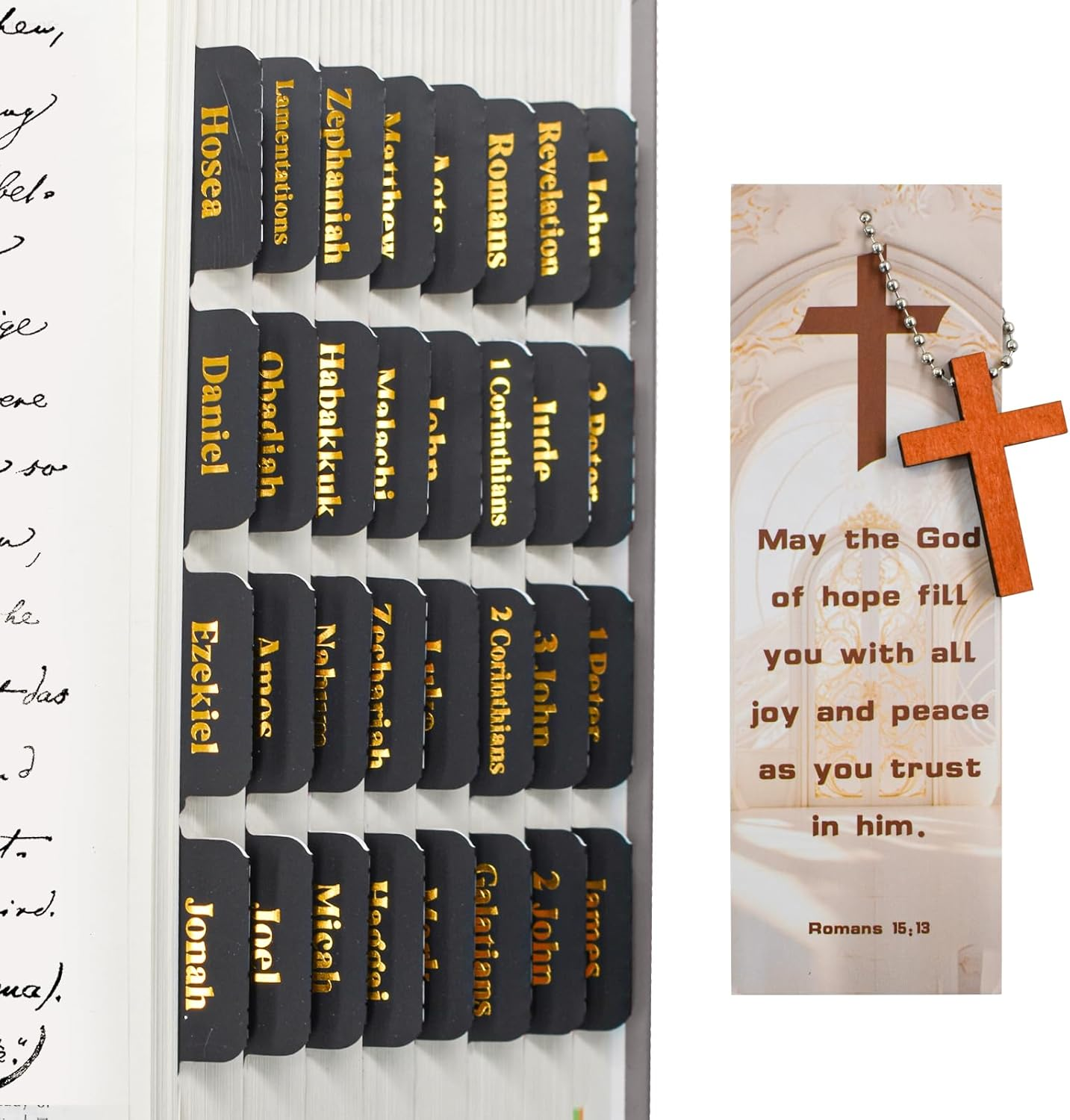 VANRA Bible Tabs for Men Women Study Bible, 96 PCS Black Laminated Bible Tabs Gold Lettering Large Print Bible Journaling Supplies for Old and New Testament image number 1