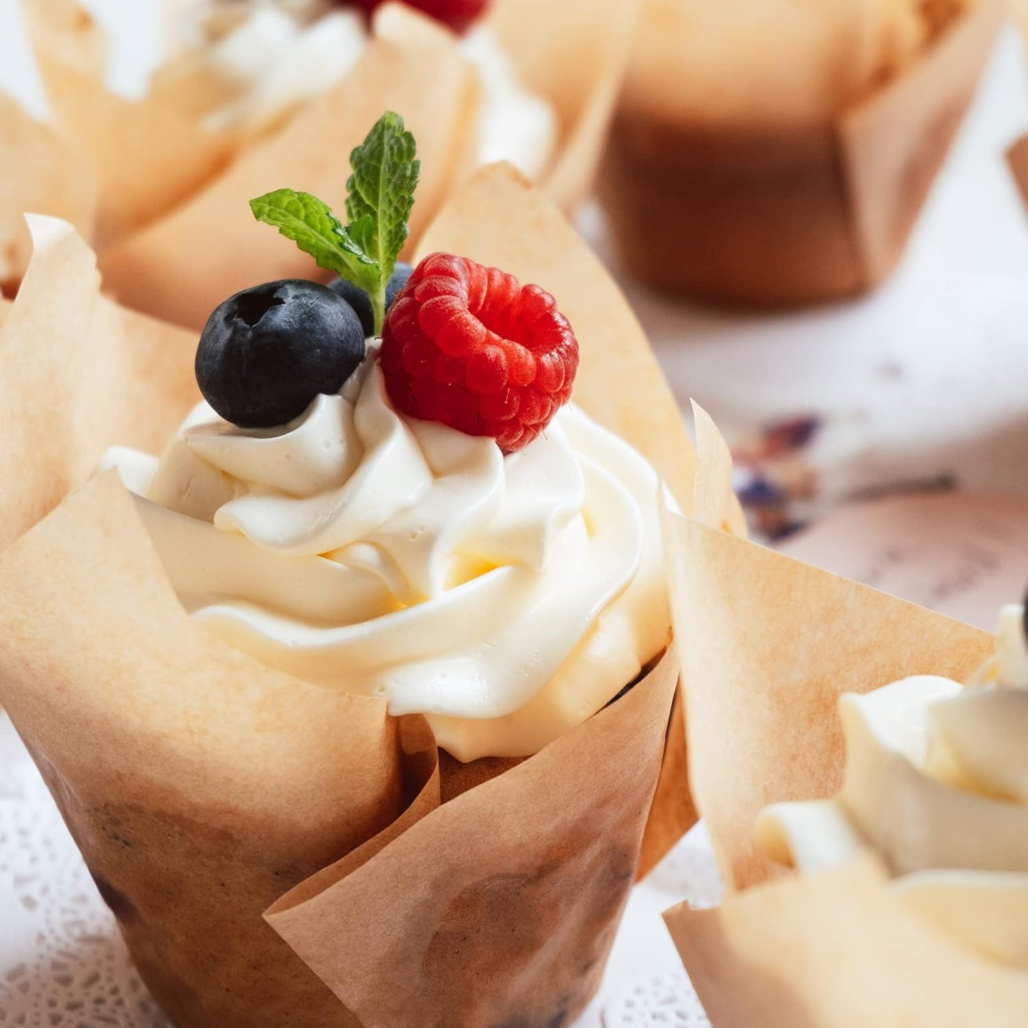 300Pcs Tulip Cupcake Liners, XIACIBDUS Muffin Baking Cupcake Cups, Rustic Cupcake Wrapper, 3 Colors Grease Proof Baking Cup Holders for Party Wedding Birthday Christmas image number 1