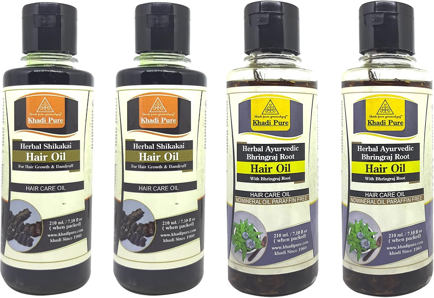 Khadi Pure Bhringraj Root Sls & Shikakai Hair Oil, 210 Ml (Pack of 4) image number 3