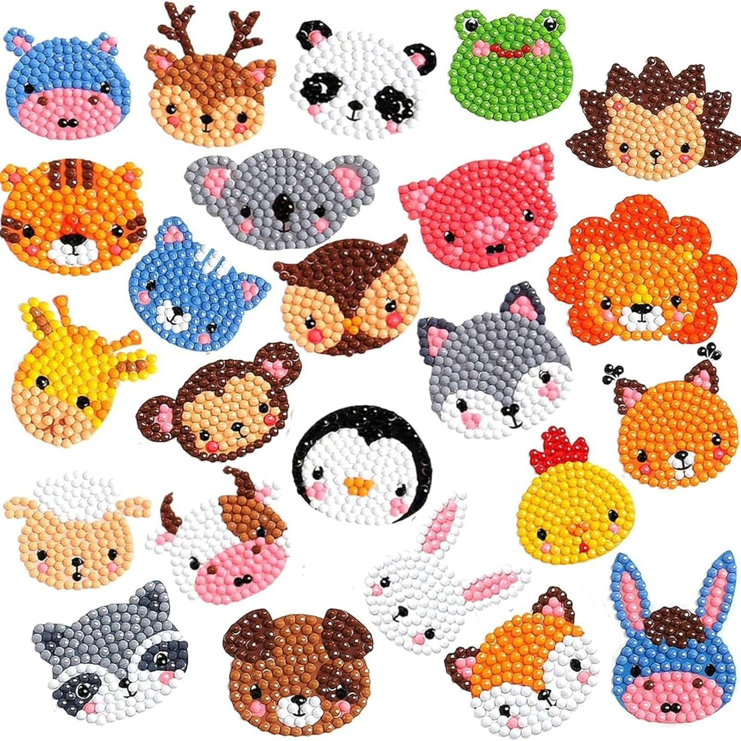 Hilleo Diamond Art Kits for Kids Adults Beginner 24Pcs DIY Animal Stickers Diamond Painting Kit Gem Art for Kids Boys Girls image number 1