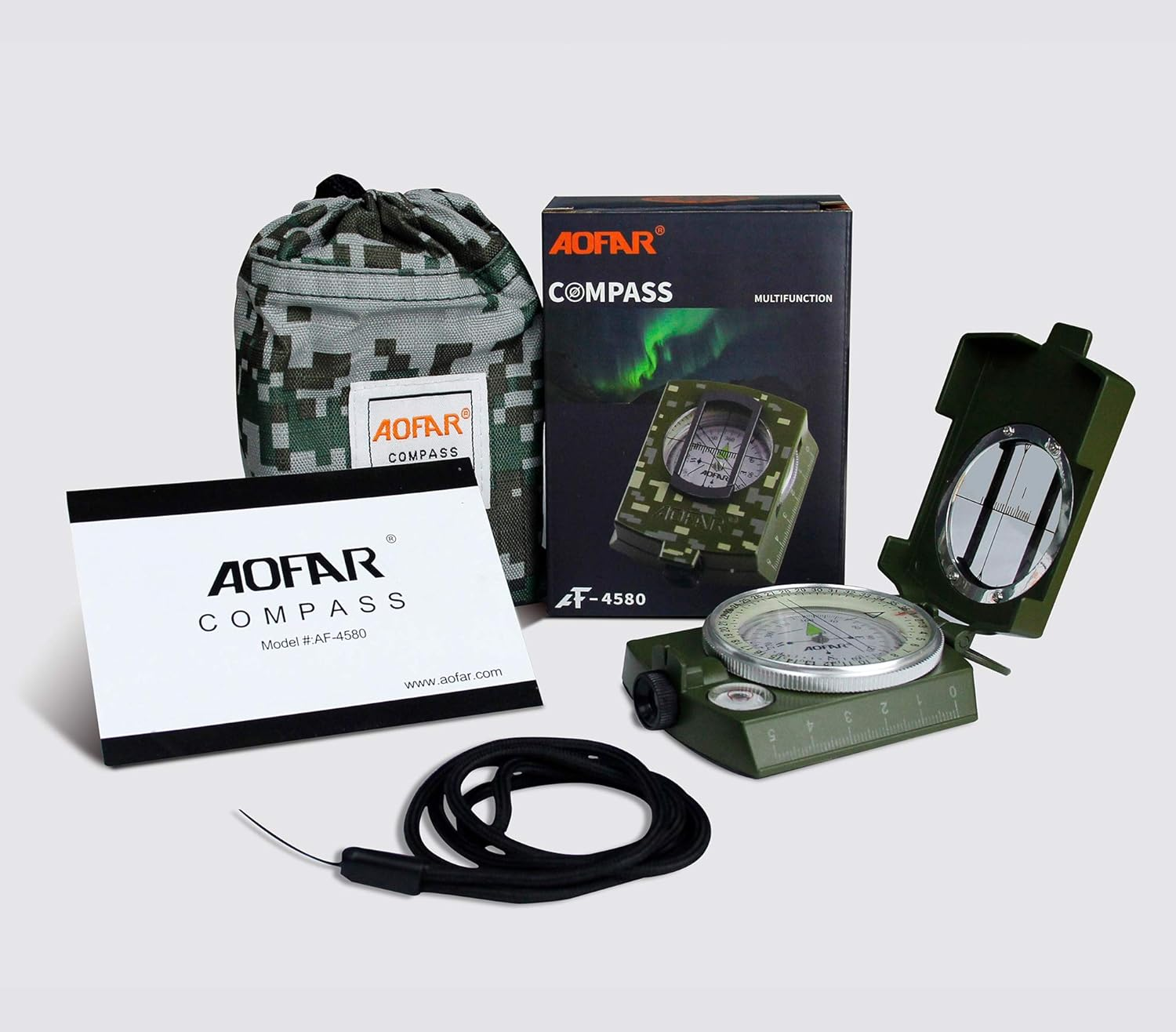 AOFAR Military Compass,Af-4580 Lensatic Sighting, Waterproof and Shakeproof with Map Measurer Distance Calculator, Pouch for Camping, Hiking image number 2