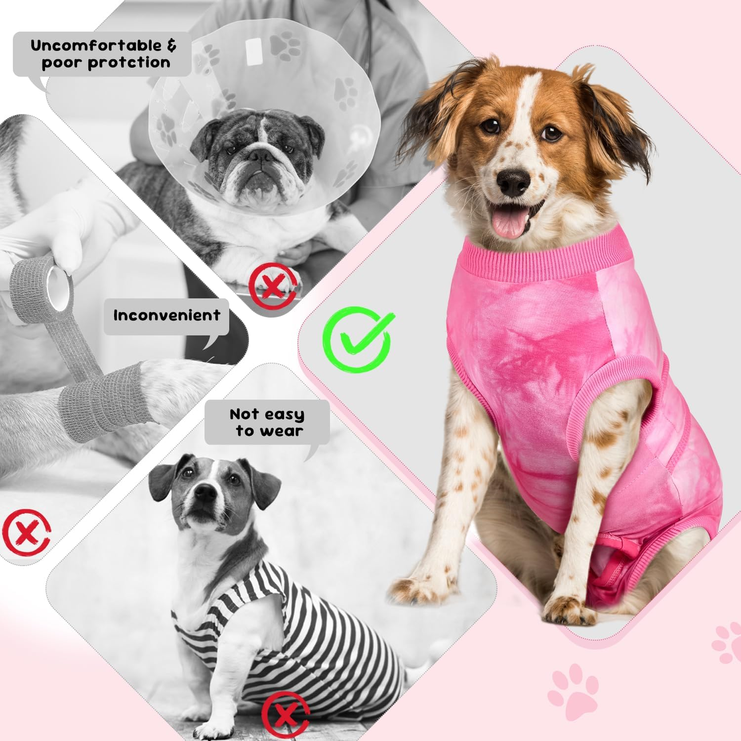 Slowton Dog Recovery Suit after Surgery - Dog Surgical Recovery Suit for Female Male Pet Bodysuit, anti Licking Pet Pajama Onesie E-Collar Cone Alternative, Small Medium Large Surgical Clothes image number 6