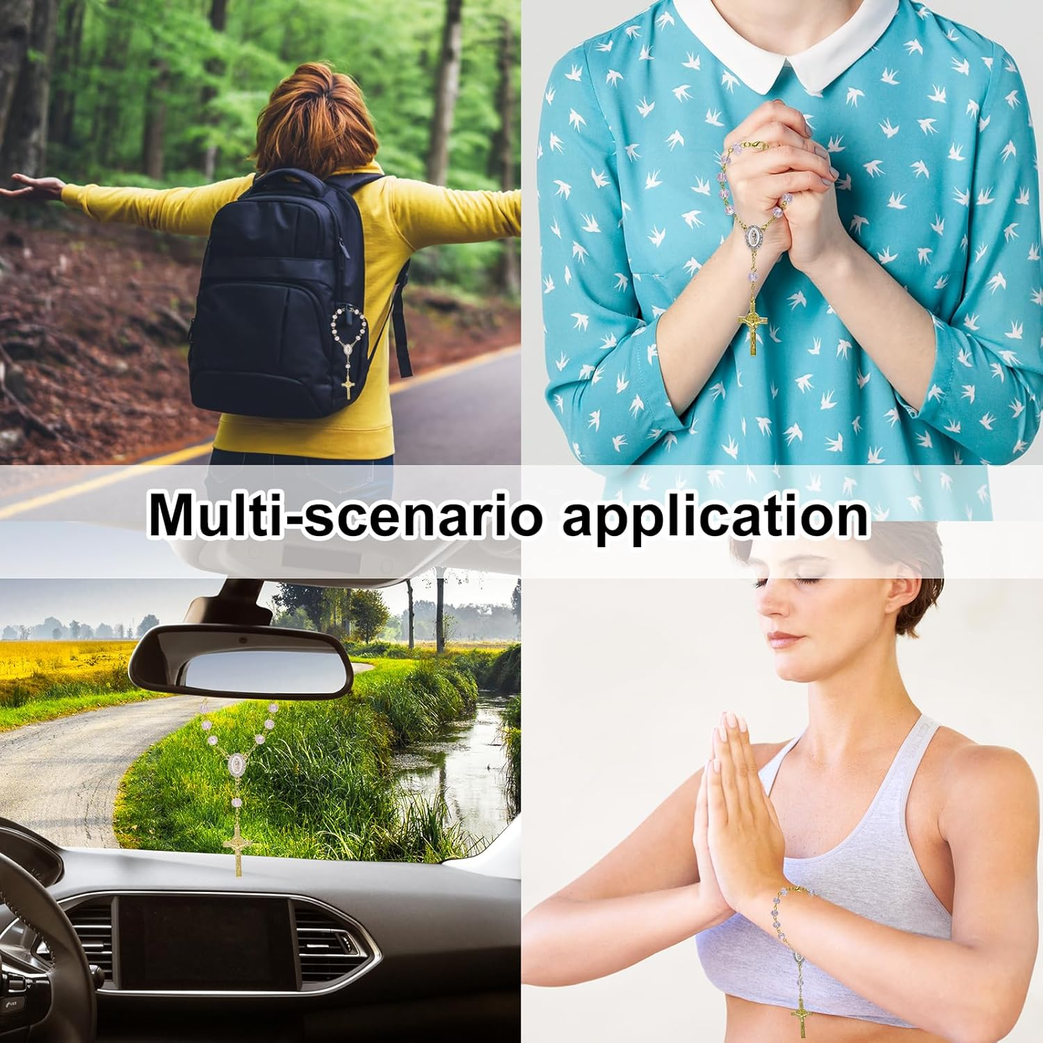 Car Rosary for Rearview Mirror, Car Rosary with Cross Pendant Religious Gift Catholic Hanging Accessory for Rear View Mirror image number 5