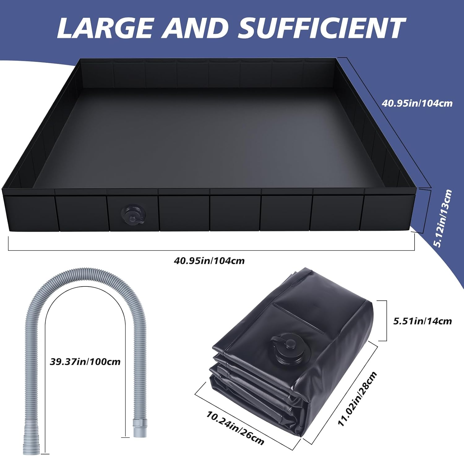 Portable Shower Pan, Spopal Foldable Shower Base & Basin Floor with Detachable Drain Pipe, 104 X 104 X 13Cm, for RV, Shower Tent, Camping, Outdoor, Indoor Shower Stall Enclosures, Bathing Pets (Black) image number 5