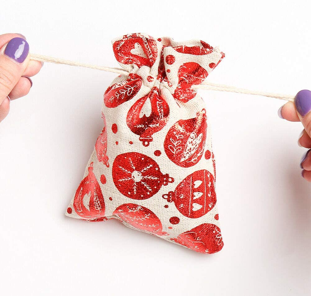 AOOTOOSPORT Christmas Burlap Bags with Drawstring, 5 X 7 Inch Christmas Favor Bags Jewelry Candy Pouches Sacks, Mini Storage Bag for Wedding Christmas Festive Candy Goody Storage DIY Craft - 12 Pcs image number 5