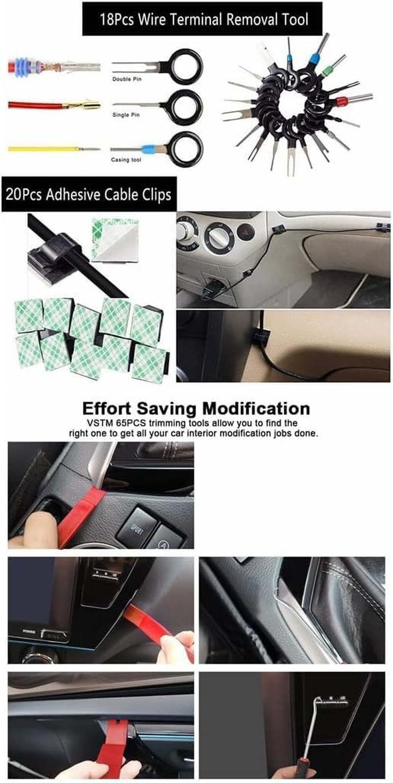 Car Trim Removal Tool Kit, Panel Door Pry Dash Interior Clip Set, Plastic Door Stereo Trim Removal Tool, Auto Clip Pliers Removal Tools for Dash, Radio, Door, Terminal Interior Accessories image number 6