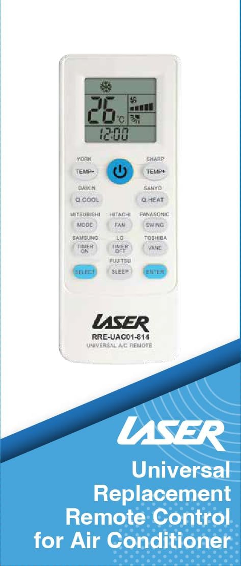 Laser Universal Air Conditioner Remote &ndash; Quick 2-Button Setup, Compatible with Major AC Brands, Easy Replacement Remote with LCD Display, Quick Heat & Cool Modes, Supports Split System & Portable ACS image number 2