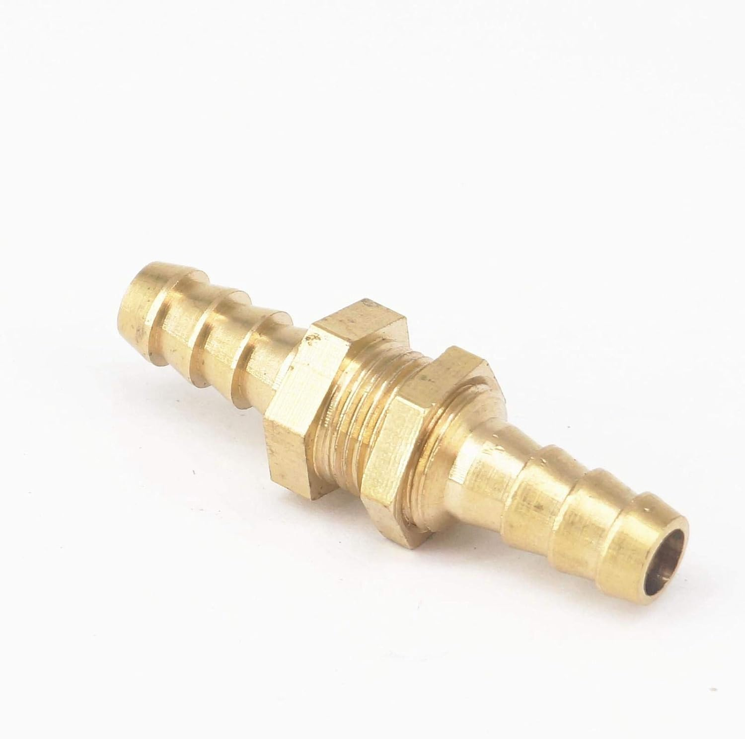 2Pcs Brass Bulkhead Fitting, Pipe Fitting Hose Barb Bulkhead Brass Barbed Tube Pipe Fitting Coupler Connector Adapter for Fuel Gas Water Copper, 6Mm (1/4")