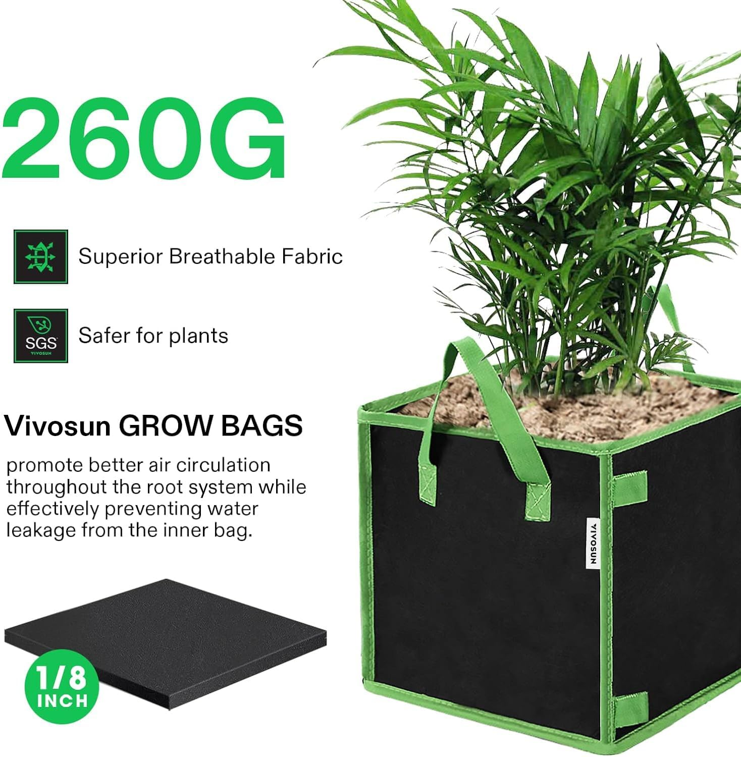 VIVOSUN 5 Pack 3 Gallon Square Grow Bags, Thick Nonwoven Cubic Fabric Pots with Handles for Indoor and Outdoor Gardening image number 4