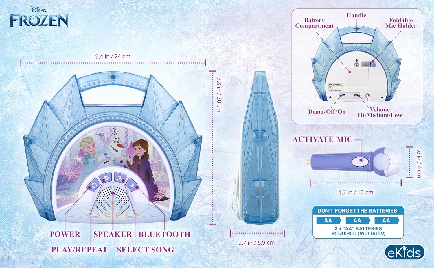 Frozen 2 Sing along Boombox with Microphone, Built in Music, Flashing Lights, Real Working Mic for Kids Karaoke Machine, Connects Mp3 Player Aux in Audio Device image number 5