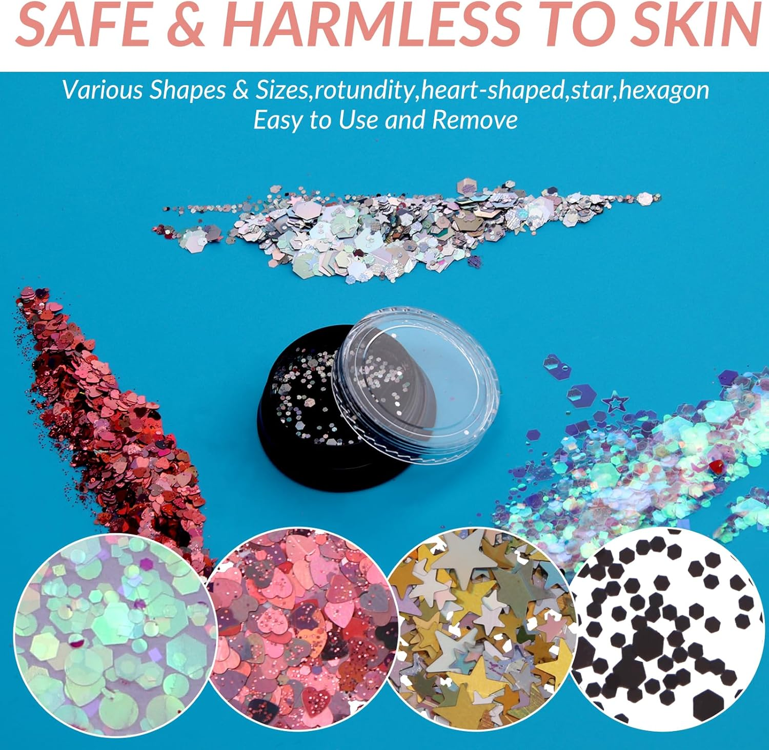 Holographic Body Glitter,Unicorn Chunky Glitter Festival Cosmetic Glitter Sequins for Face Body Hair Eyeshadow Lip Nails Art DIY Crafting image number 2